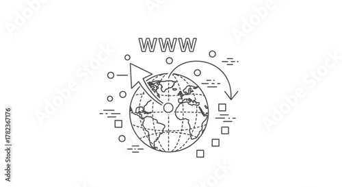 Illustration depicting the world with an arrow, representing global communication and the internet.