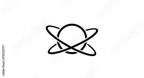 Atom symbol with circular nucleus and two orbiting electrons.