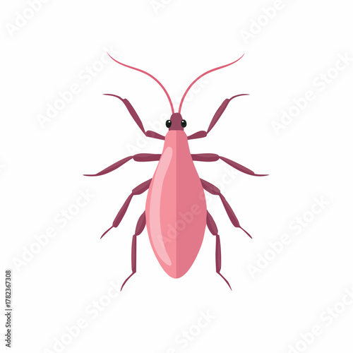 Stylized Pink Insect Illustration with Six Legs and Antennae