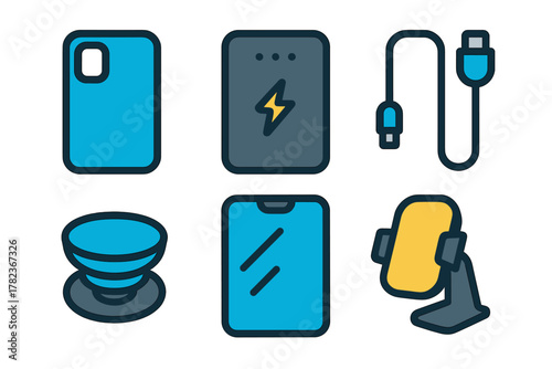 Various smartphone accessories neatly arranged showcasing different useful gadgets and tools for mobile users