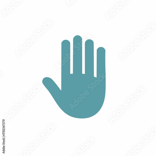 Flat icon of a hand with the palm facing forward and fingers extended, signaling to stop, pause, or wait.