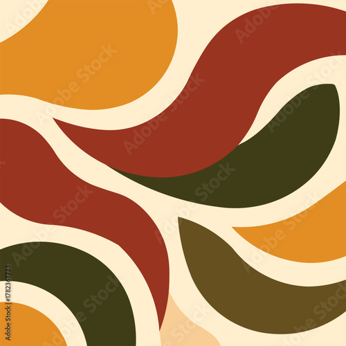 Retro 70s abstract wavy background: Mid-century modern earth tone pattern