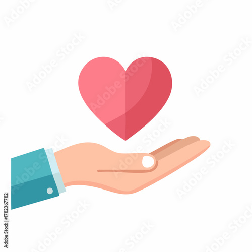 Stylized hand offering a floating heart symbolizing love compassion and charity