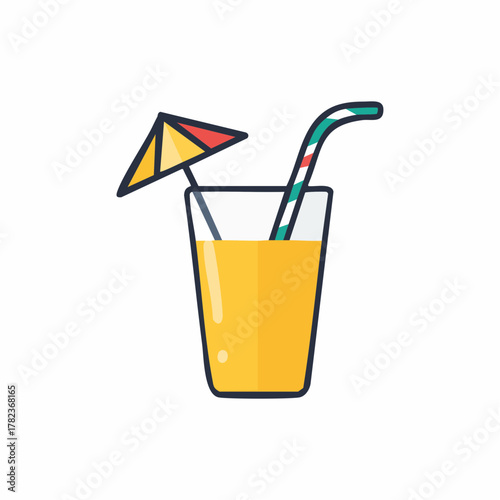 Refreshing summer beverage with a colorful straw and a tiny umbrella illustration