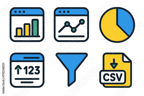 Visual representation of data analysis tools including charts, graphs, and CSV downloads for easy data management and interpretation
