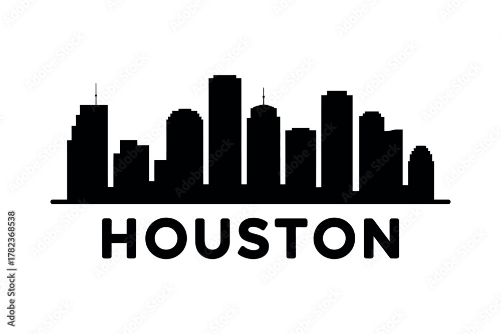 Fototapeta premium Houston city skyline silhouette illustration against a white background showcasing urban landscape and architecture