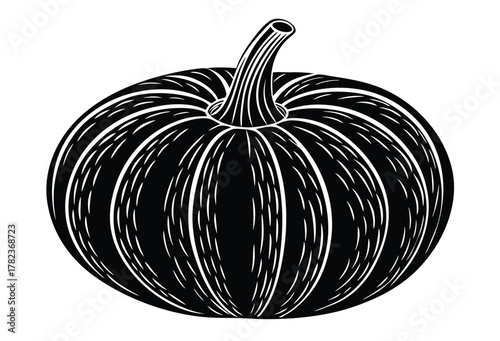 Monochrome pumpkin vector illustration with detailed lines and strong contrast