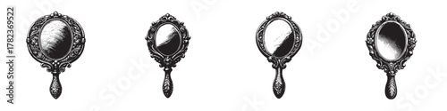 Elegant vintage mirrors in different styles, showcasing intricate detailing and craftsmanship.