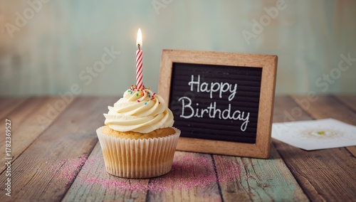 Birthday-themed cupcake wit...