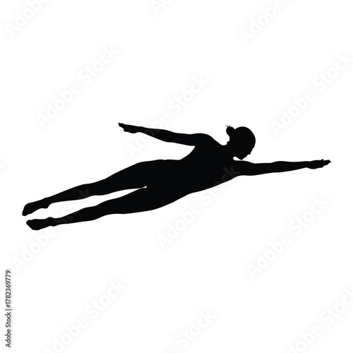 Silhouette of a woman swimming butterfly stroke female