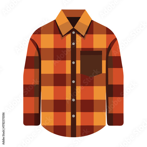 Plaid flannel shirt vector illustration with button down front and pocket