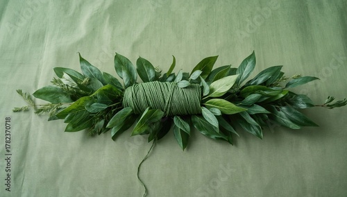 Green leaves arranged on a ...