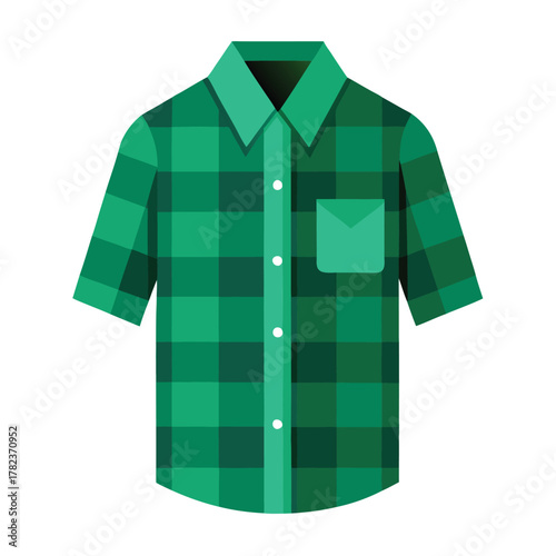 Green Flannel Shirt Illustration with Pocket and Buttons on White Background