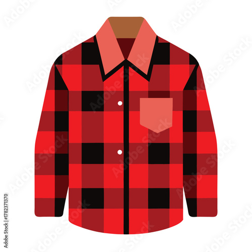 Red and black plaid shirt with buttons and pocket simple vector