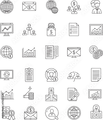 Collection of line icons for finance and business analytics