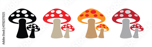 Colorful Mushroom Icon Set for Nature and Forest Design