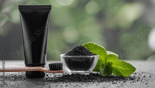 Black toothpaste and toothb...