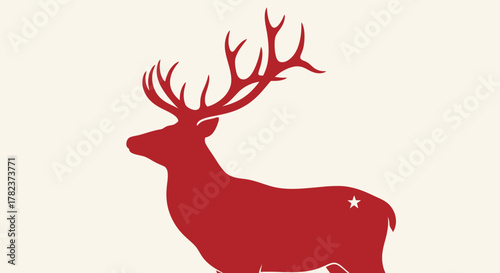 A minimalist red silhouette of a stag with large antlers and a white star on its flank.