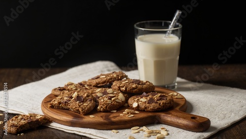 Glass of milk and oat cooki...