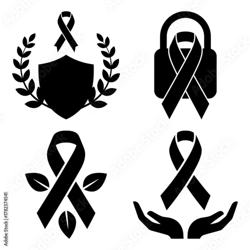 Collection of black ribbon designs for awareness campaigns