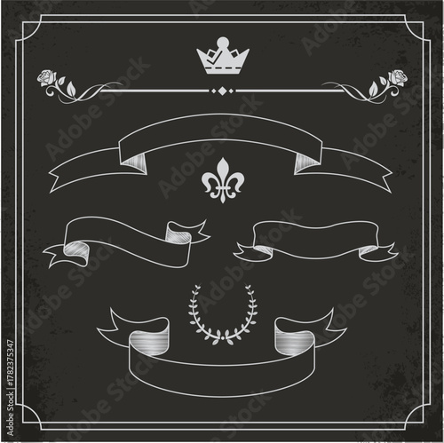 Vintage calligraphic design elements and labels with ornate floral frames and decorative patterns