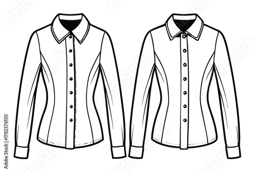 Elegant fitted long sleeve blouse vector illustration outline drawing