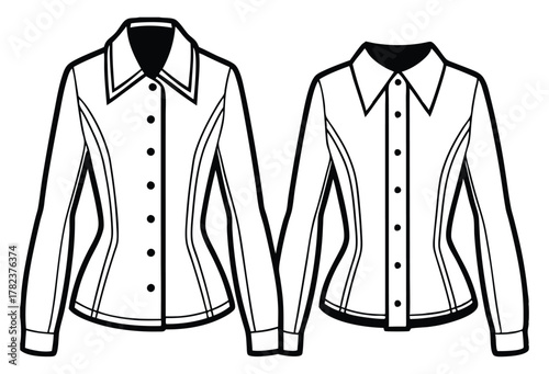 Elegant button down blouses black and white fashion vector illustration