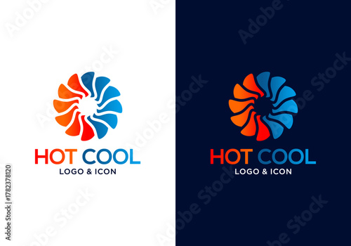 HVAC heating and cooling fan logo icon design vector. logo vector design for heating, cooling.