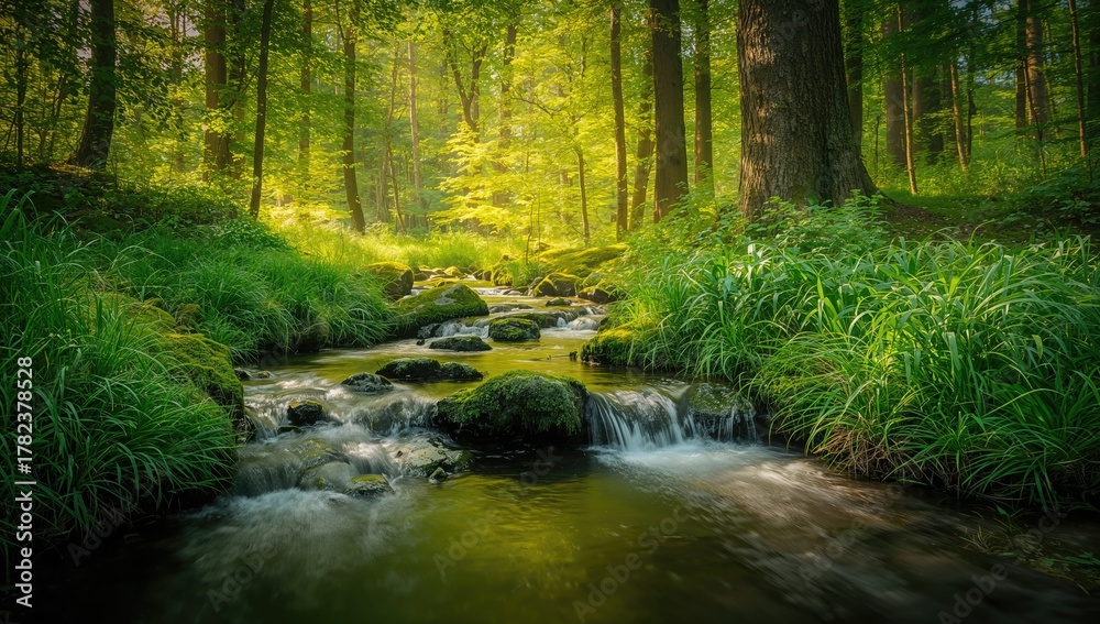 Obraz premium Mossy stones along a woodland creek