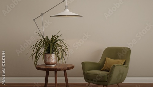 Bright lamp suspended above...