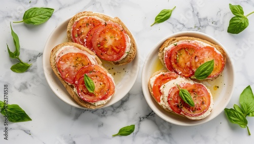 Plate of toasts topped with...