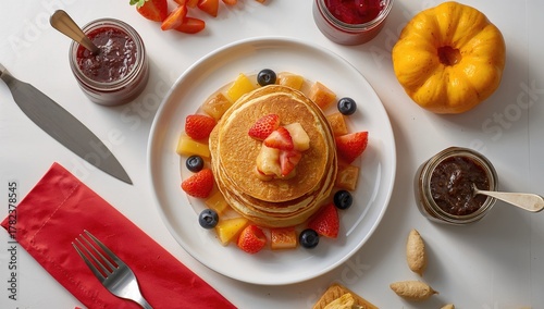 Breakfast featuring fluffy ...