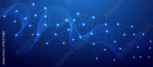 Abstract Blue Technology Wave Network Background, for technology, artificial intelligence, data networks, communication systems, and futuristic innovation.