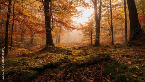 Autumn scene of a forest gr...