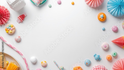 Candy arranged on a white s...