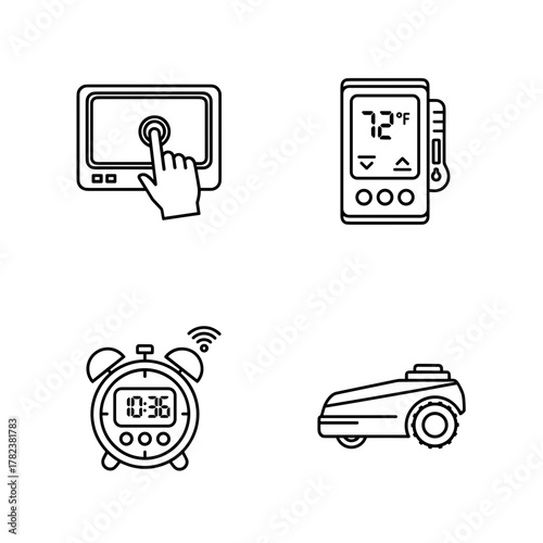 Smart home control devices including thermostat, alarm, and robot  vacuum cleaner