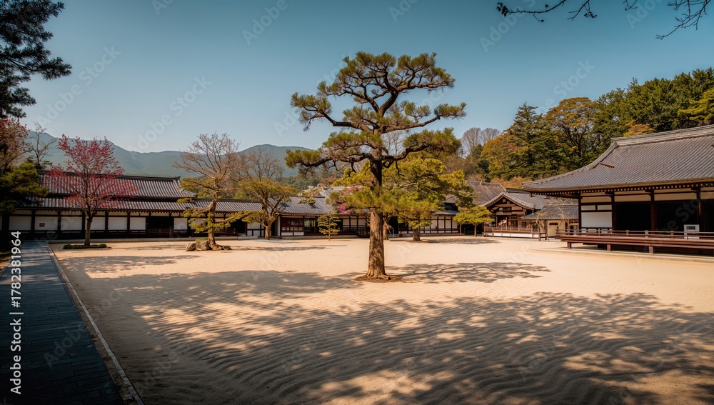 Fototapeta premium Ginkaku Temple's serene garden, showcasing seasonal change