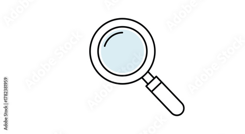 Searching for information is symbolized by this simple magnifying glass icon with a light blue lens, drawn in a clean outline style.
