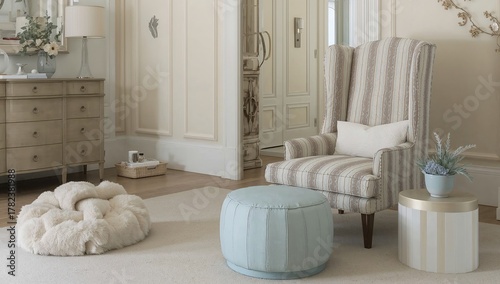 Light blue tall-backed armc...