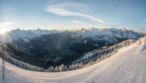 Wide winter panorama of a v...