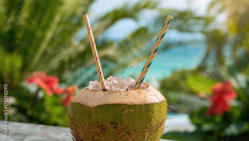 Coconut cocktail served wit...