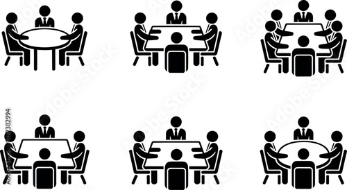 Business meeting with team members discussing strategy around a table in a conference room for corporate planning