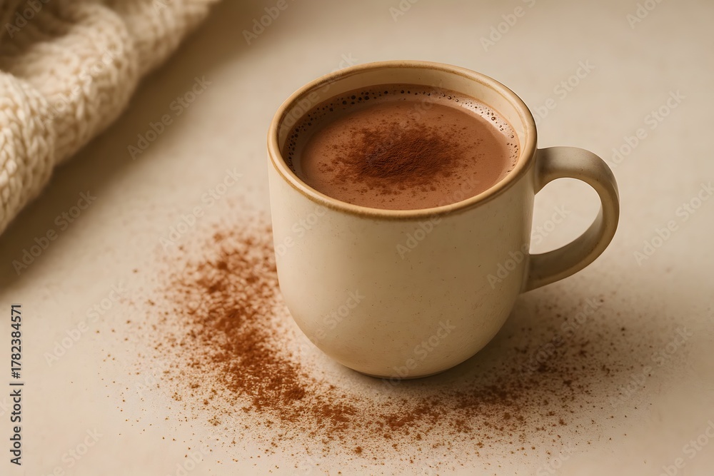Fototapeta premium Hot chocolate in ceramic mug for cozy lifestyle visuals