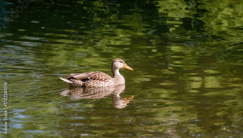 A speckled duck, smoothly n...
