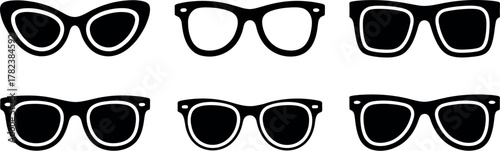 Collection of different styles of sunglasses in black and white offering various fashion and eye protection choices