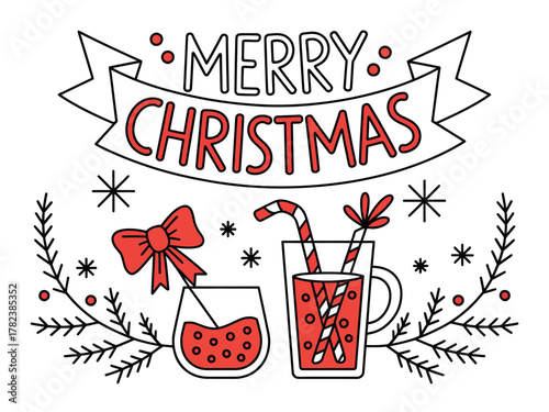 Merry Christmas with festive drinks and decorations, celebrating the holiday season joyfully.