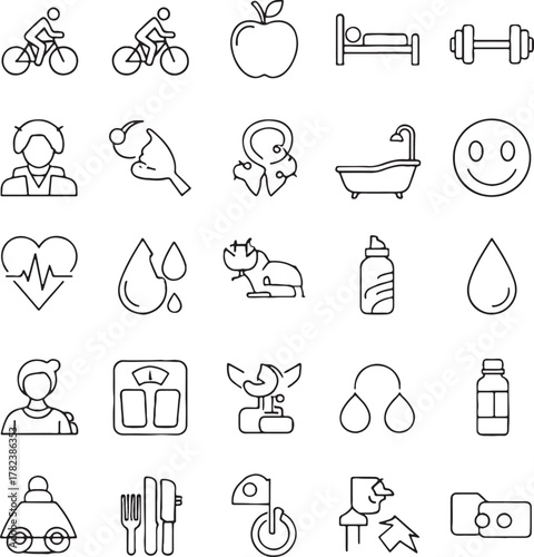 Collection of health and fitness icons