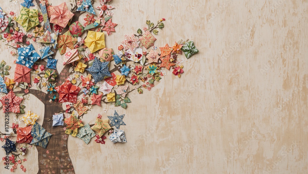 Fototapeta premium Japanese Washi origami paper featuring vibrant hues, ideal for creative projects
