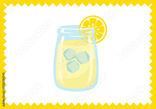 Refreshing Yellow Drink with Ice Cubes and Lemon Slice