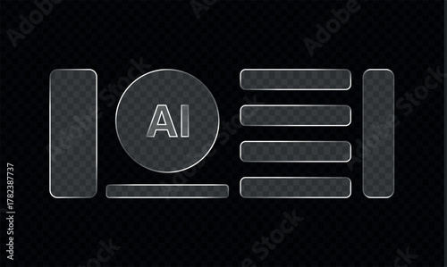 Glassmorphism AI Interface UI Elements on Transparent Background